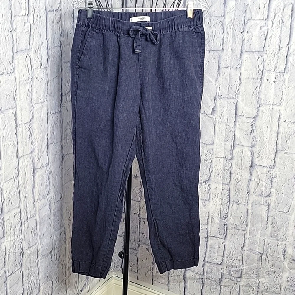 MANGO‎ BASICS Denim Blue Loose Fit Linen Trousers Small
